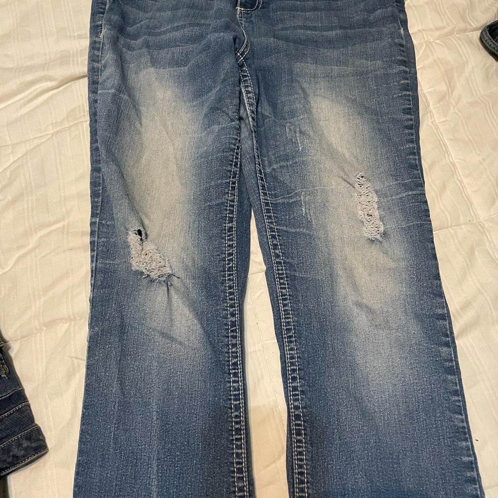 Soundgirl Distressed Medium Blue Flare Jeans